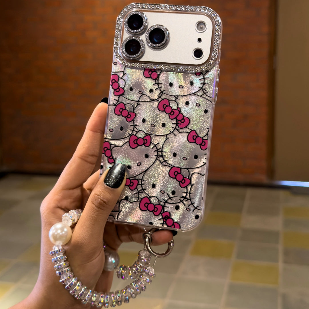 Cute Hello Kitty Premium Glitter Case with Charm Strap