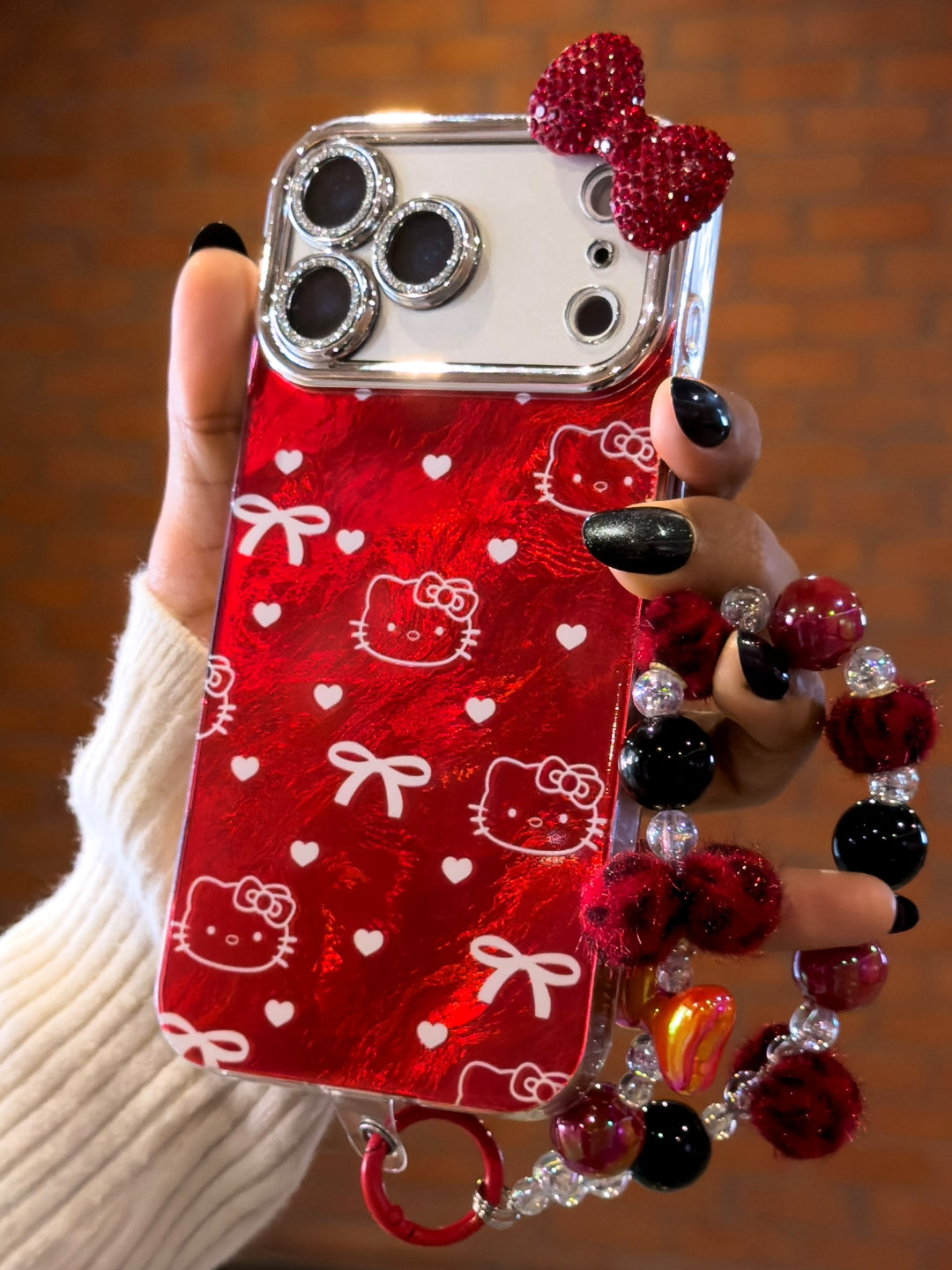 Luxury Red Crystal Bow Charm Case