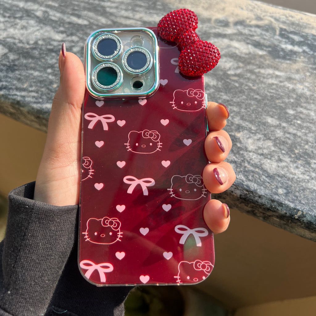 Luxury Red Crystal Bow Charm Case
