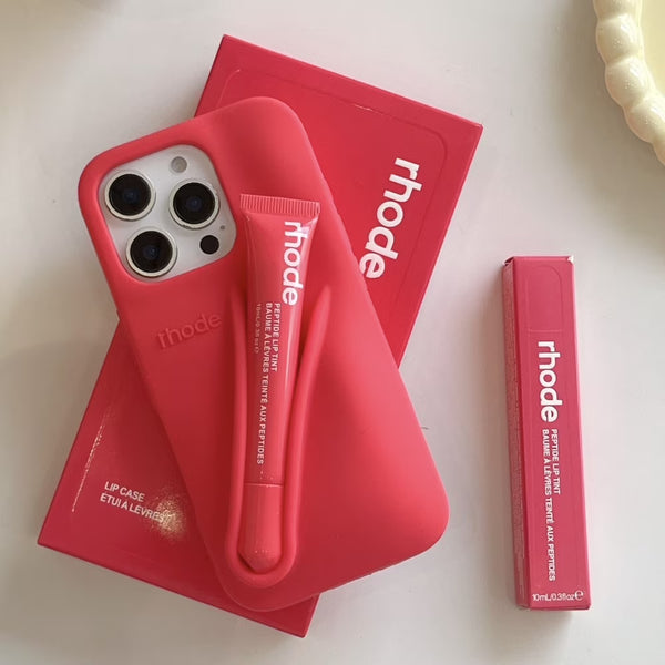 Rhode With Lip Gloss Kit Silicon Phone Case for iPhone - Berry Red