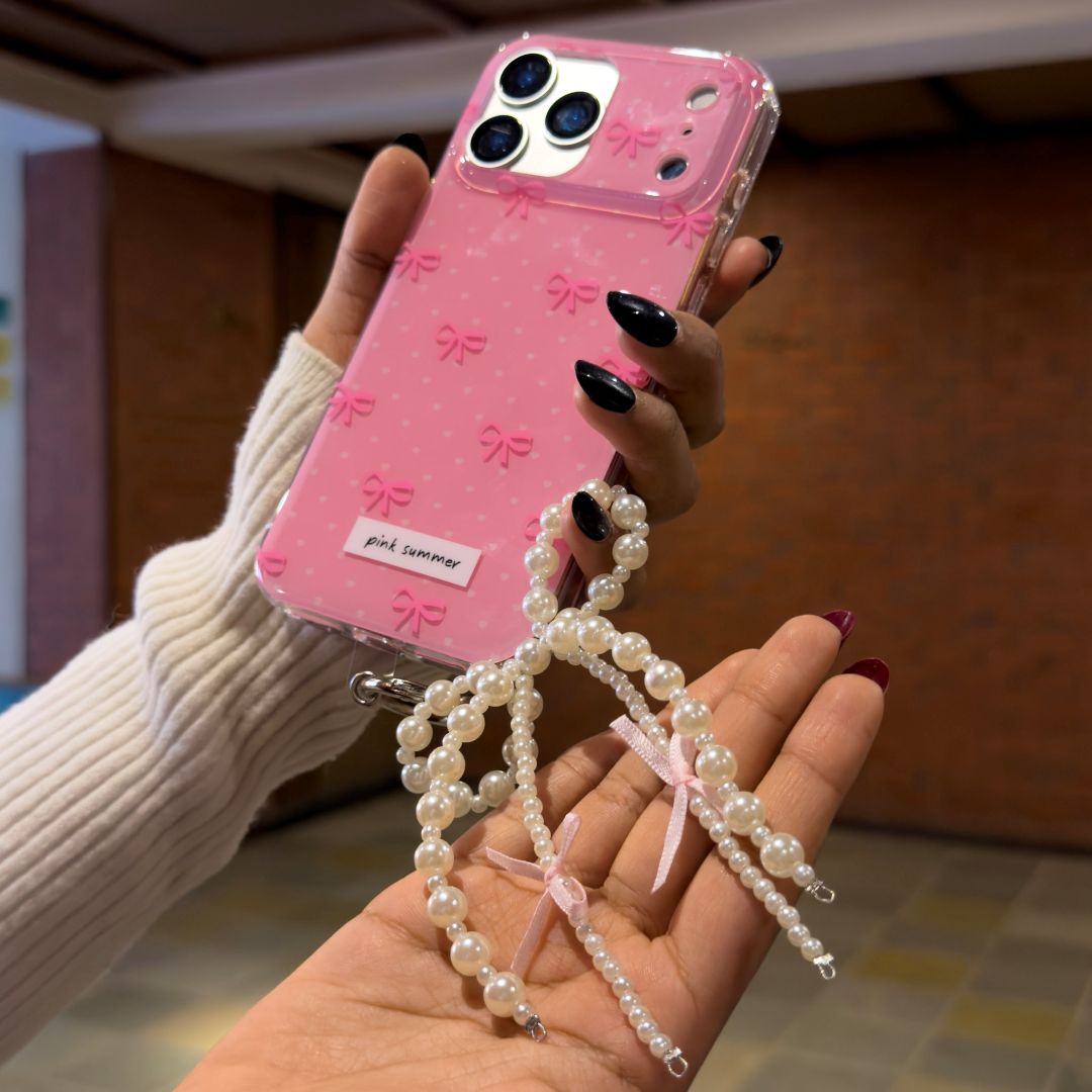 Pink bow pearl case with charm for iphone