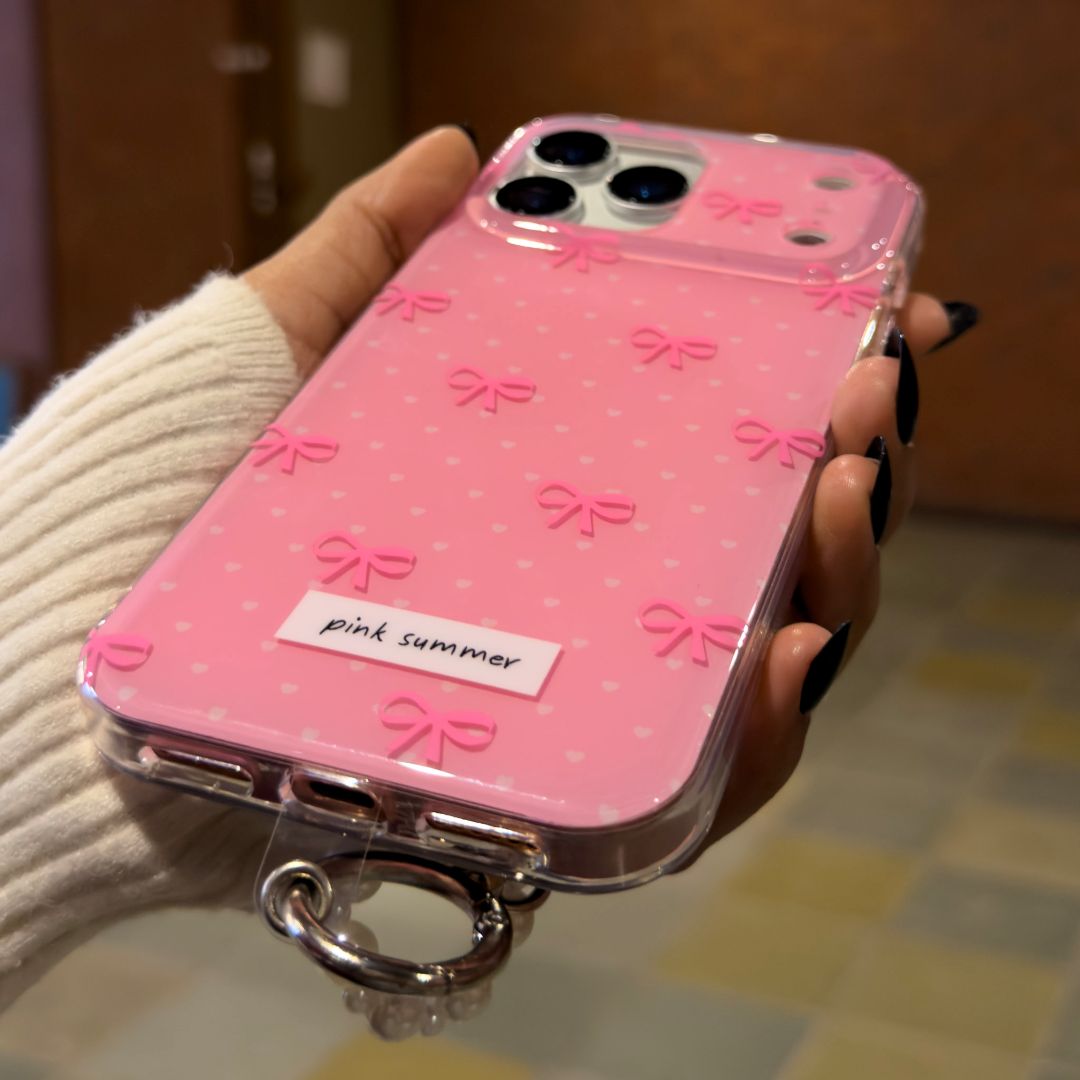 Pink bow pearl case with charm for iphone