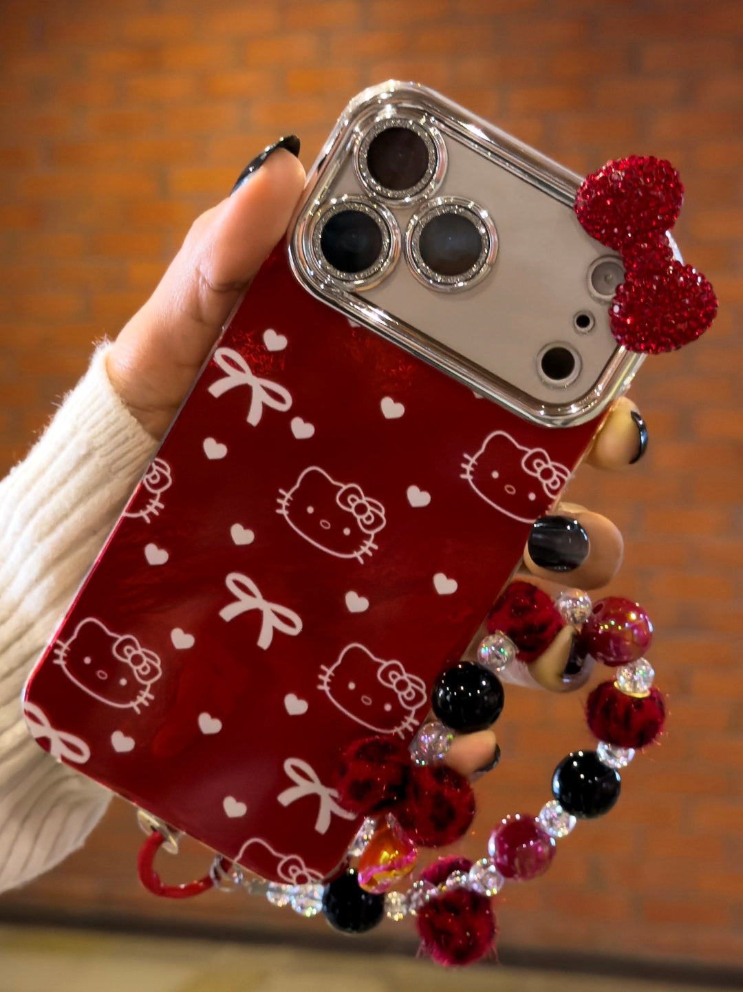 Luxury Red Crystal Bow Charm Case
