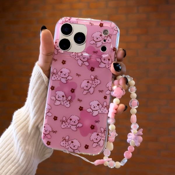 Pink dog case with charm for iPhone