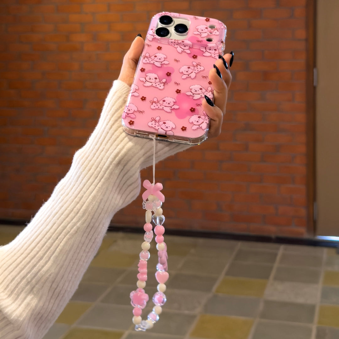 Pink dog case with charm for iPhone