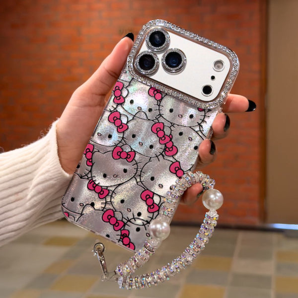 Cute Hello Kitty Premium Glitter Case with Charm Strap