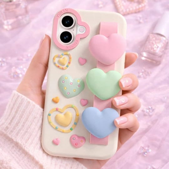 Cute 3D Heart Grip iPhone Case