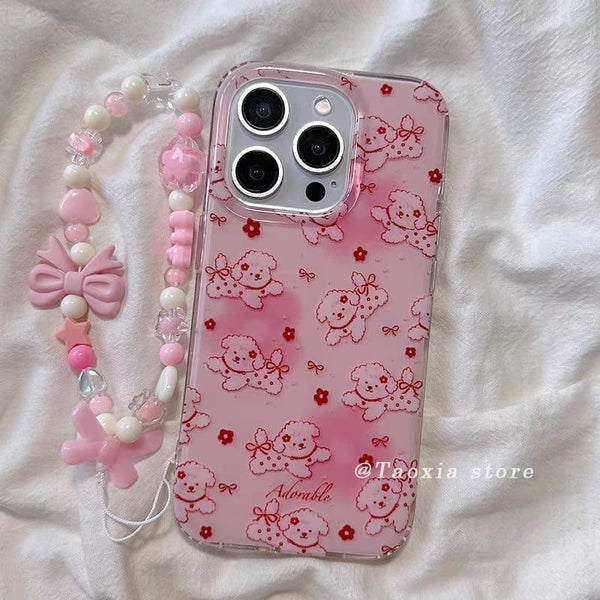 Pink dog case with charm for iPhone