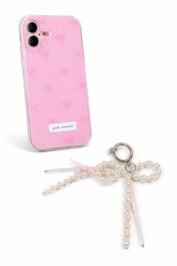 Pink bow pearl case with charm for iphone