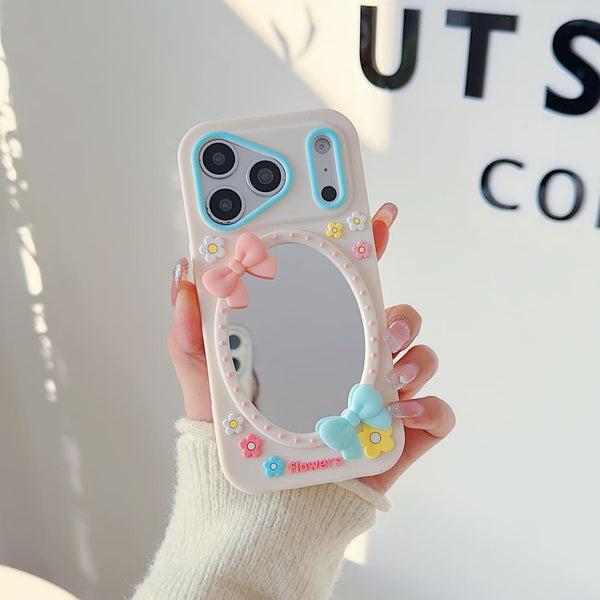Cute bow mirror flower case for iPhone